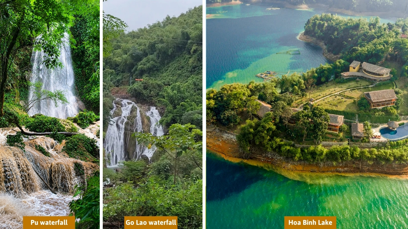 Waterfalls and Hoa Binh Lake near Mai Chau tour