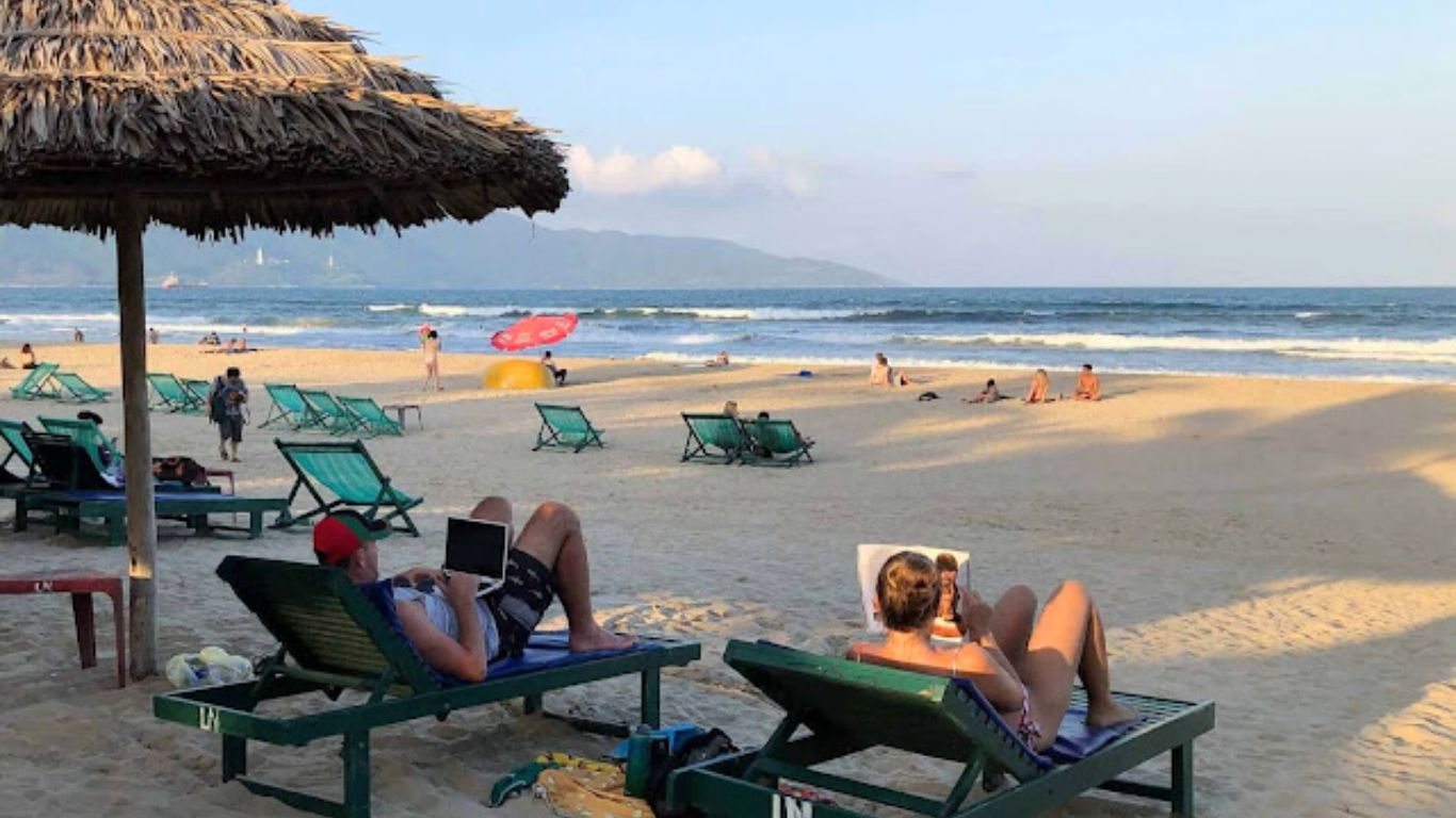 sunbathing on my khe beach