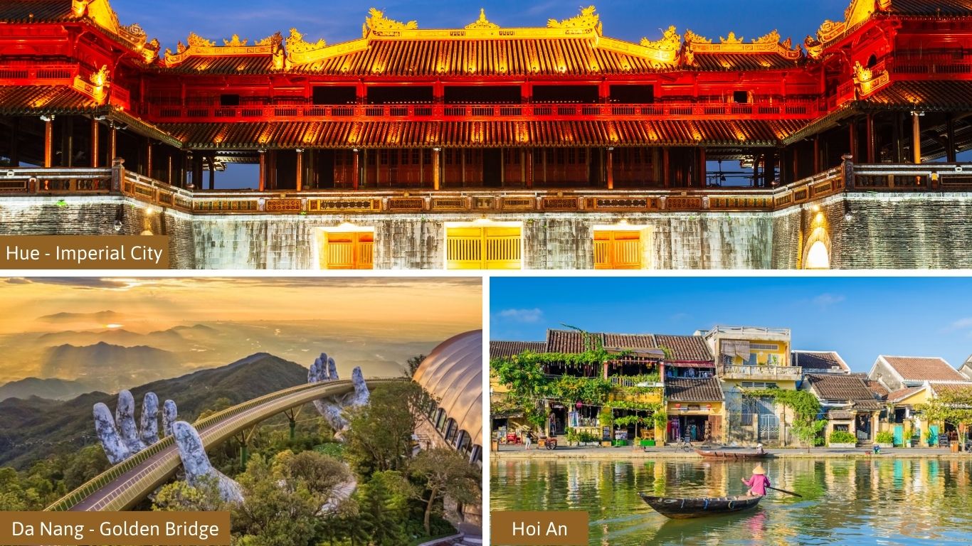Hue - Imperial City, Hoi An, Da Nang - Golden Bridge