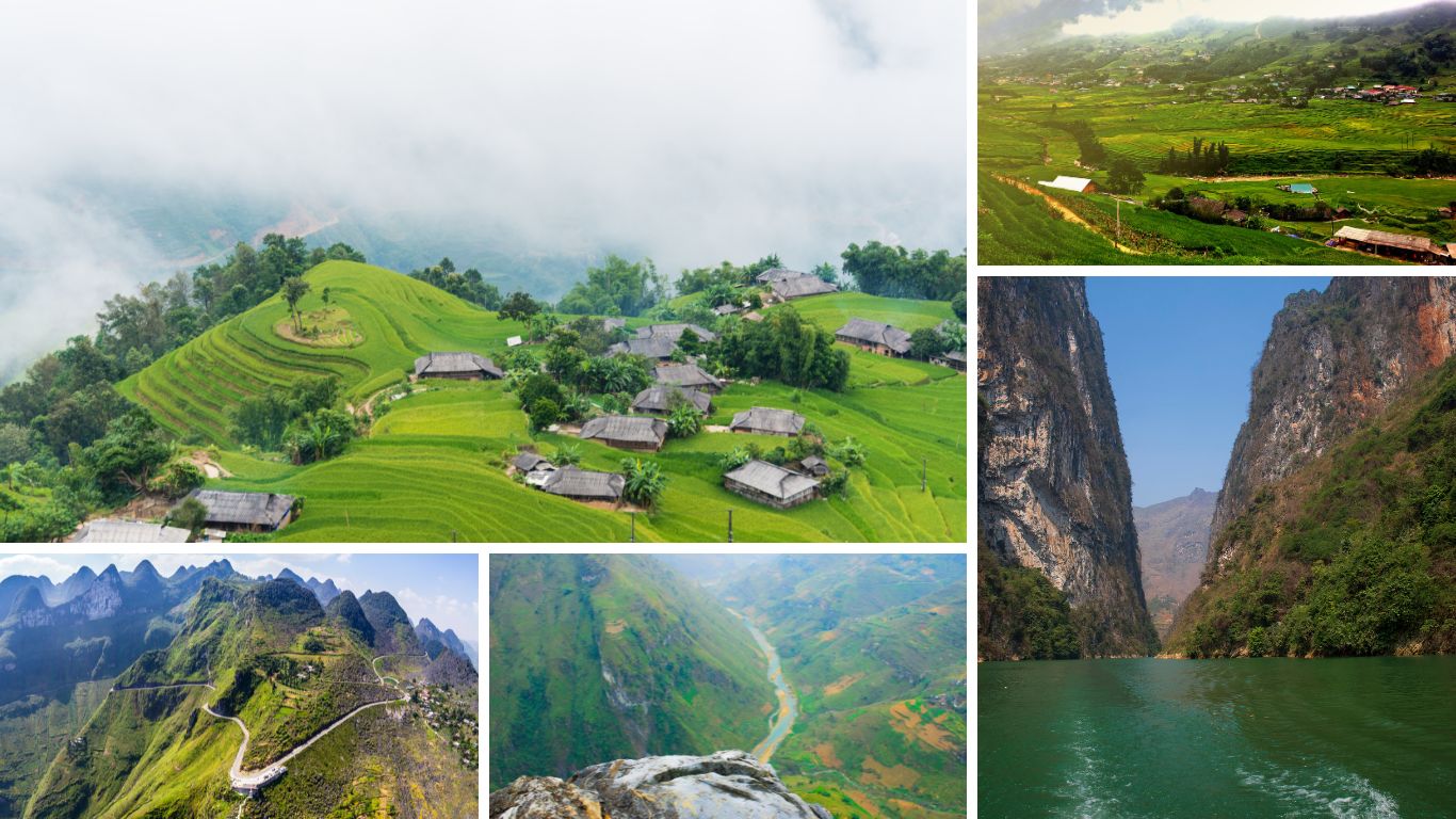 In June, the Ha Giang Loop blends emerald rice terraces, dramatic mountain passes, and the emerald Nho Que River into one immersive early summer landscape.