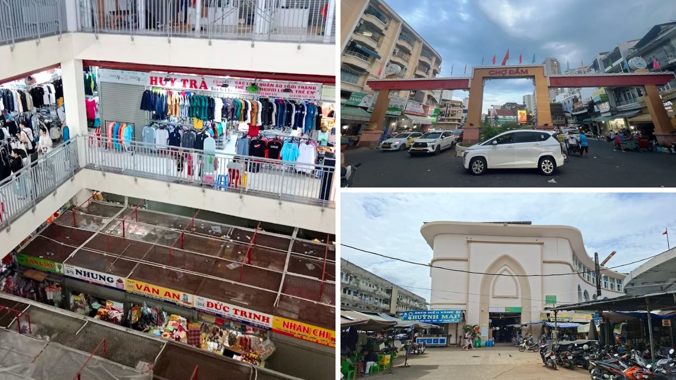 Dam Market Nha Trang local market entrance and indoor stalls for visitors in May