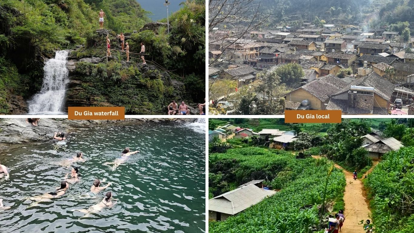Du Gia waterfall swimming and village life on the Ha Giang Loop in July