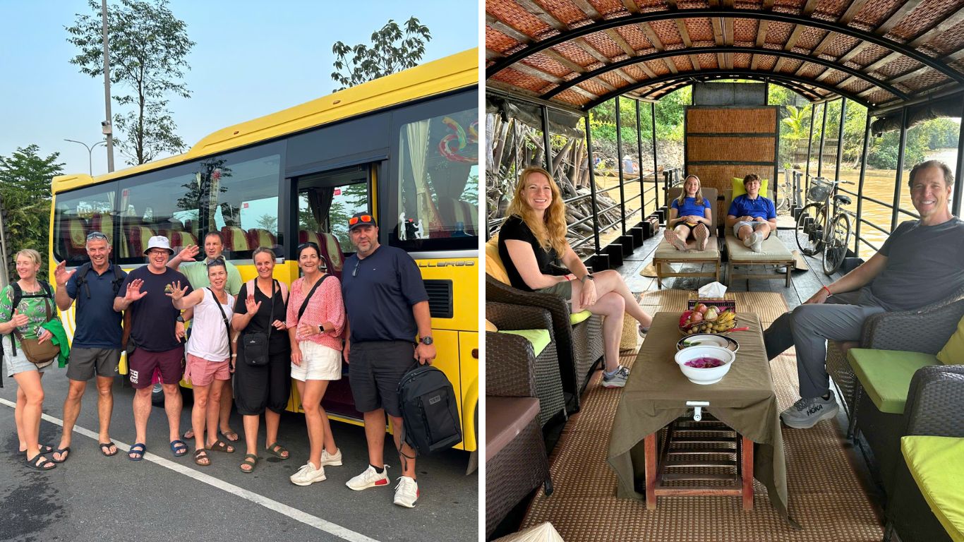private transport and river cruise for families on Vietnam beach holiday with kids
