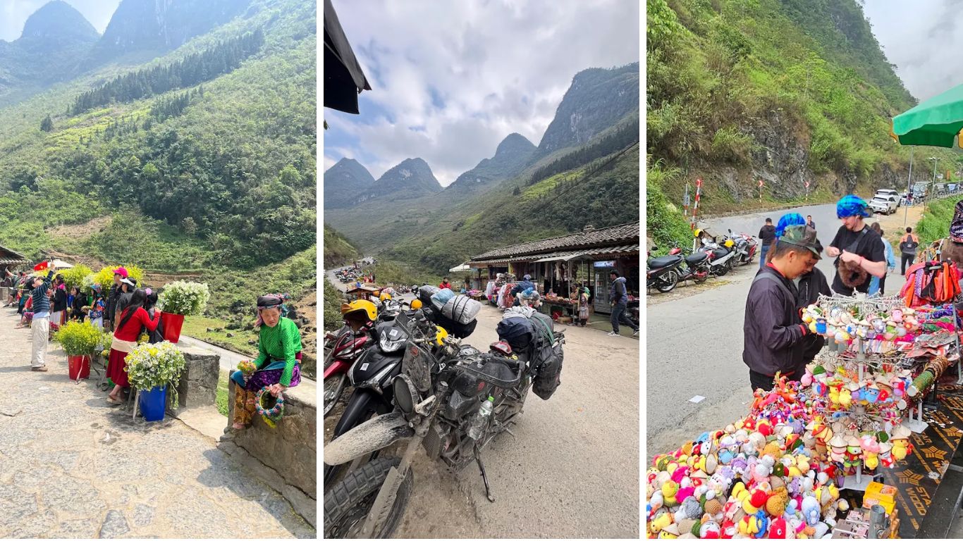 Ha Giang Loop local market, minority vendors and motorbike riders in July