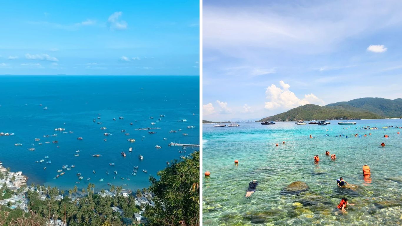 Hon Mun island Nha Trang bay view and snorkeling in clear turquoise water in May