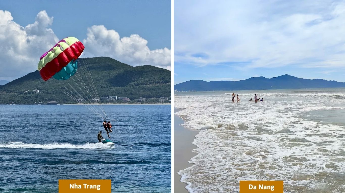 Nha Trang parasailing and Da Nang beach in June coastal Vietnam trip comparison