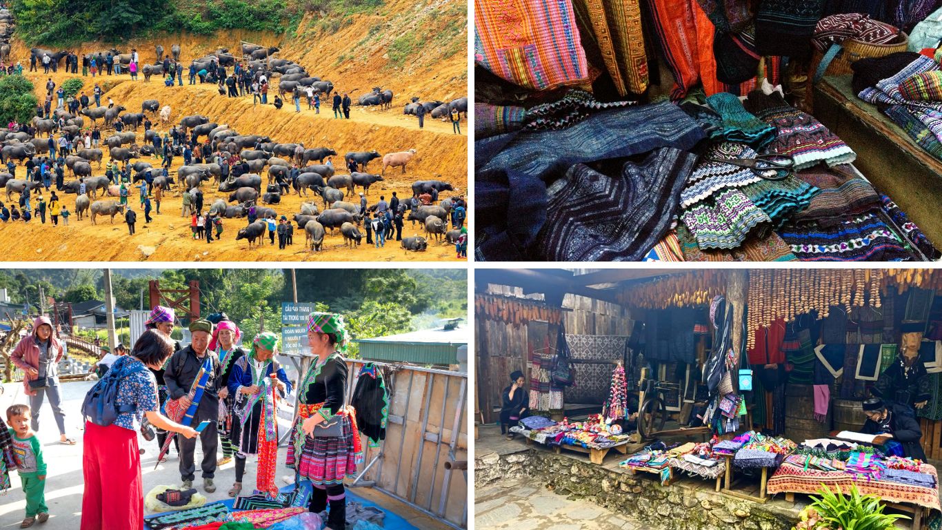 Sapa market in July Bac Ha buffalo market Hmong textiles and ethnic minority handicrafts northern Vietnam