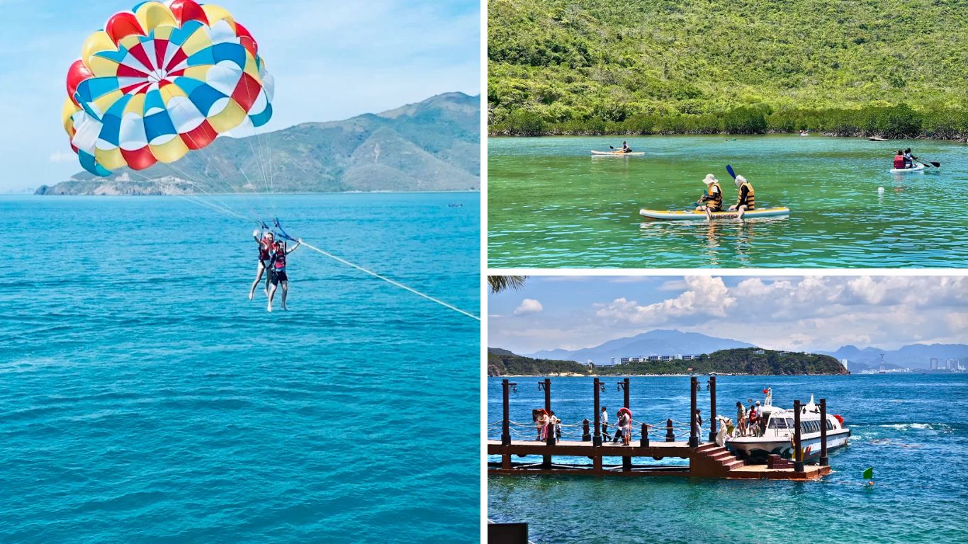 Nha Trang in July water sports parasailing kayaking and island boat tour activities in peak summer season