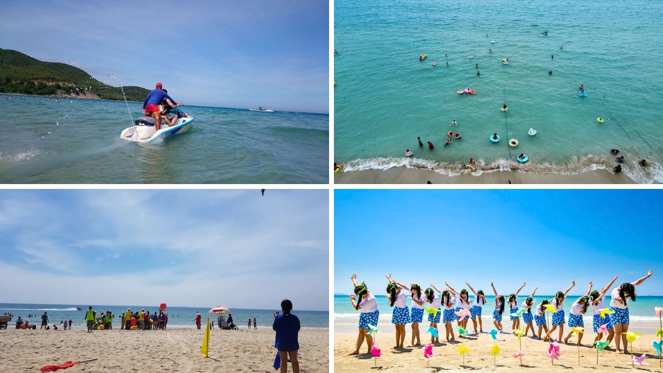 Nha Trang in July beach activities jet skiing swimming groups and friends enjoying summer holiday on the coast