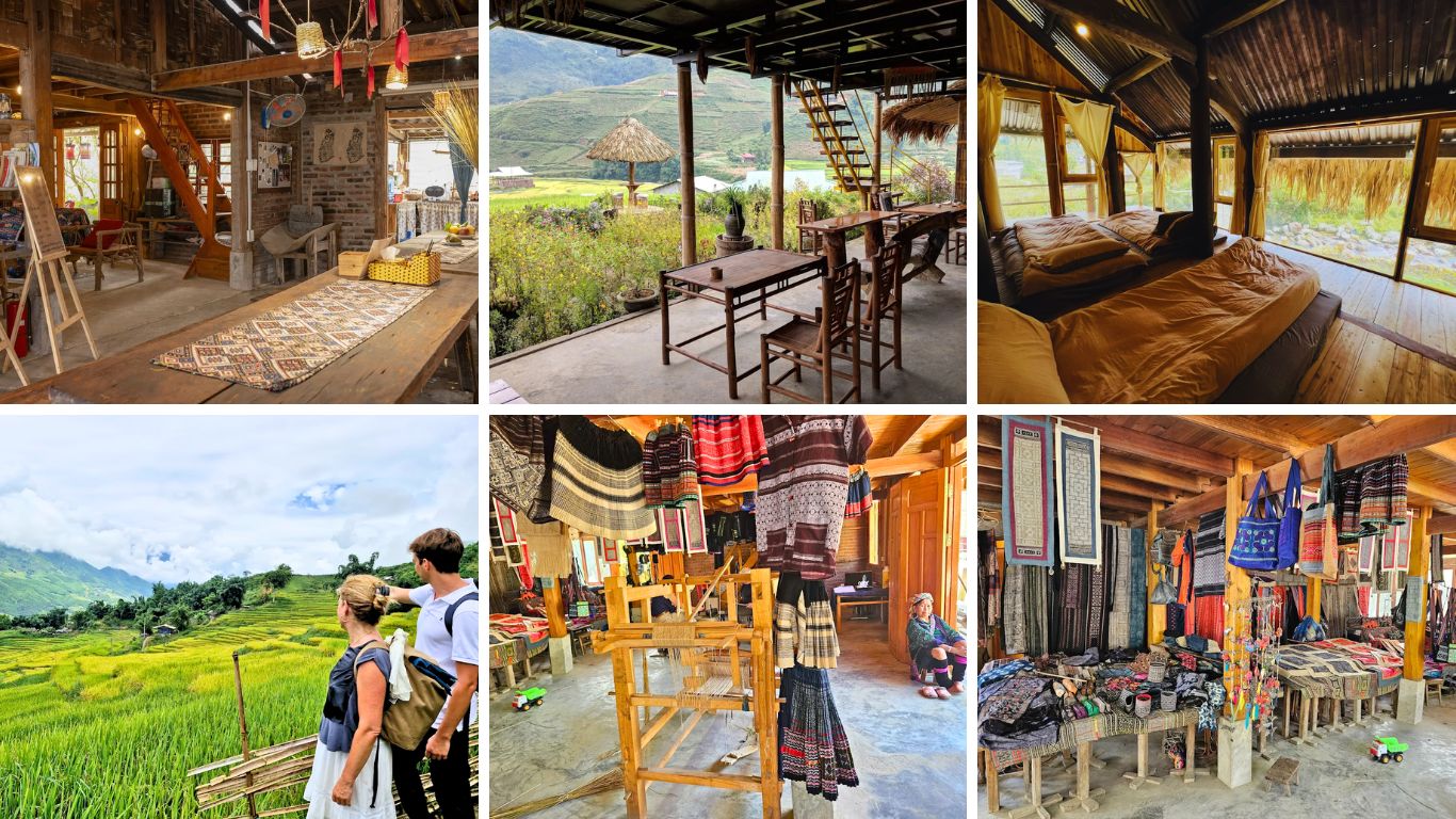 Sapa homestay in July traditional guesthouse valley views handwoven textiles and local craft workshops northern Vietnam