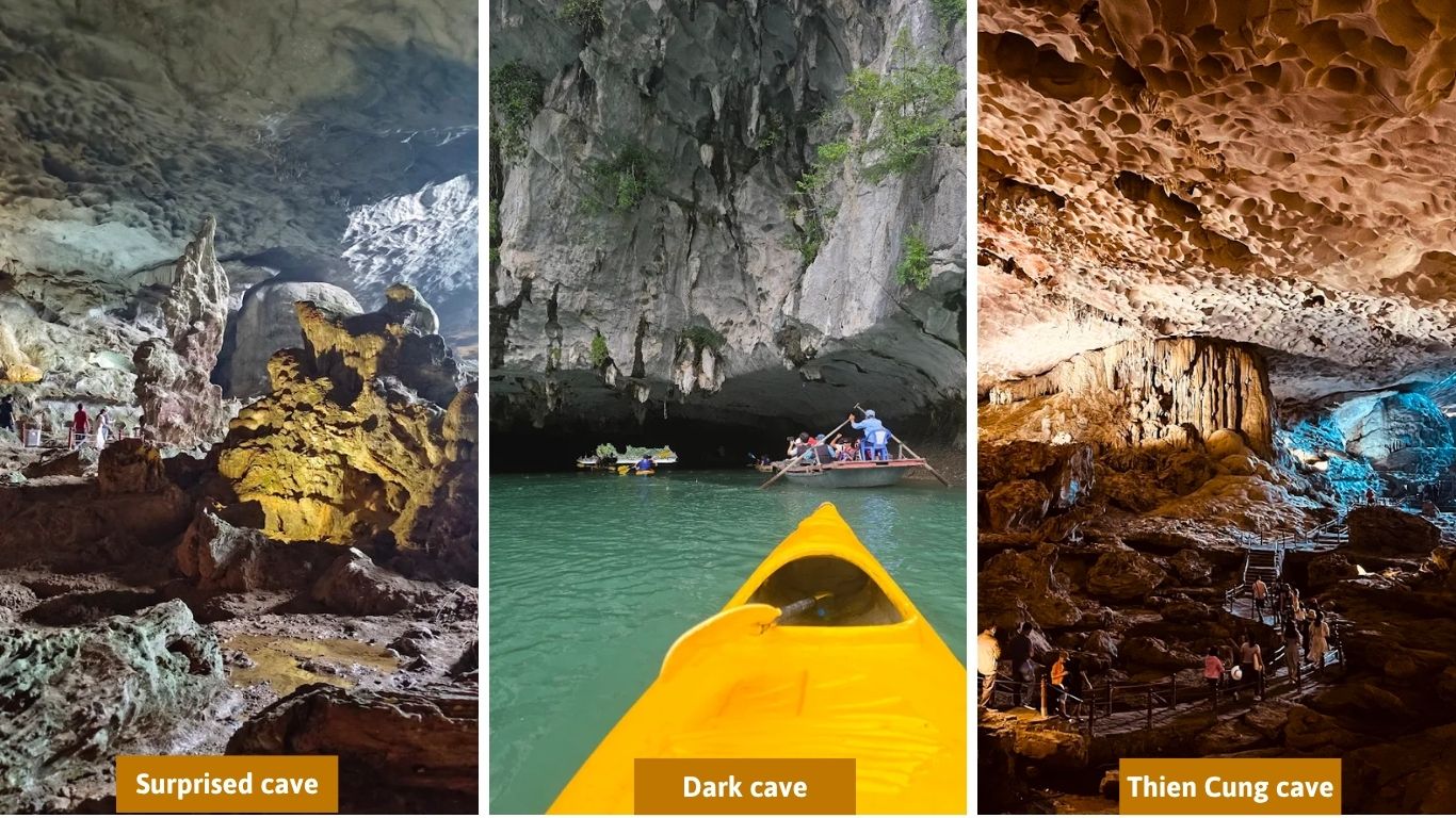 Sung Sot Cave Dark Cave and Thien Cung Cave Halong Bay in July cave exploration by kayak and walking