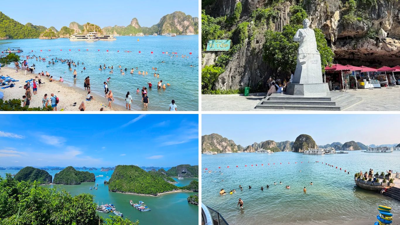 Titop Island Halong Bay in July swimming beach and panoramic karst views