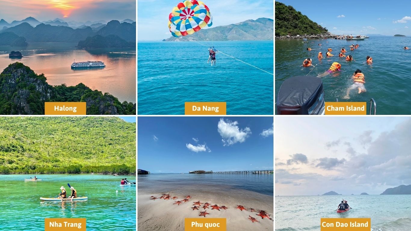 Snorkeling in Vietnam beach destinations collage