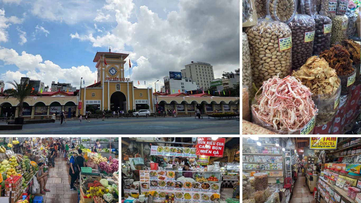 Ben Thanh Market food and produce stalls in Ho Chi Minh City in July