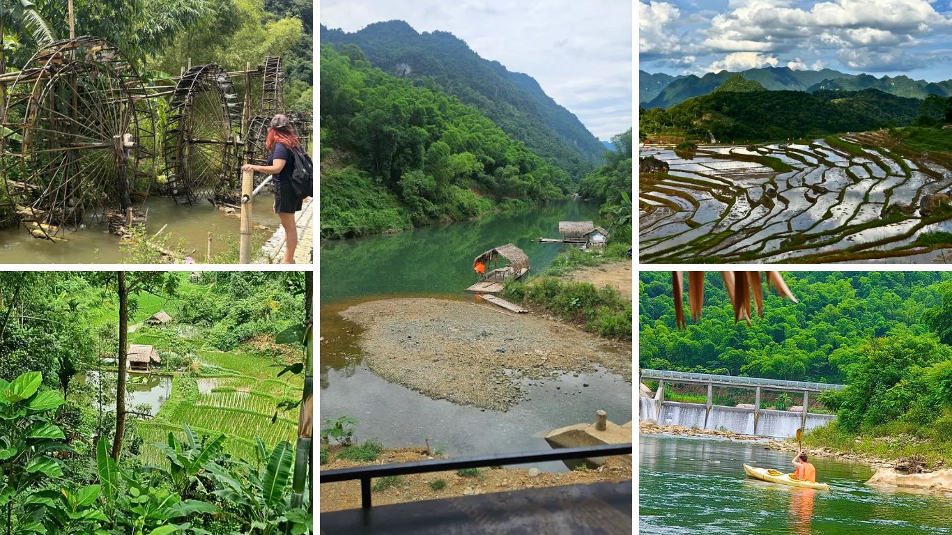 Pu Luong Vietnam scenery bamboo water wheel rice terraces river kayaking mountain valley