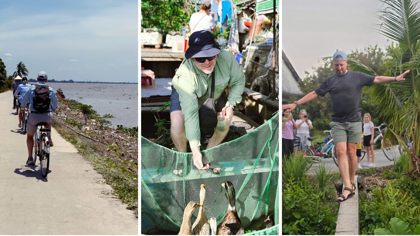 Cycling tour Mekong Delta in July with village life and river paths