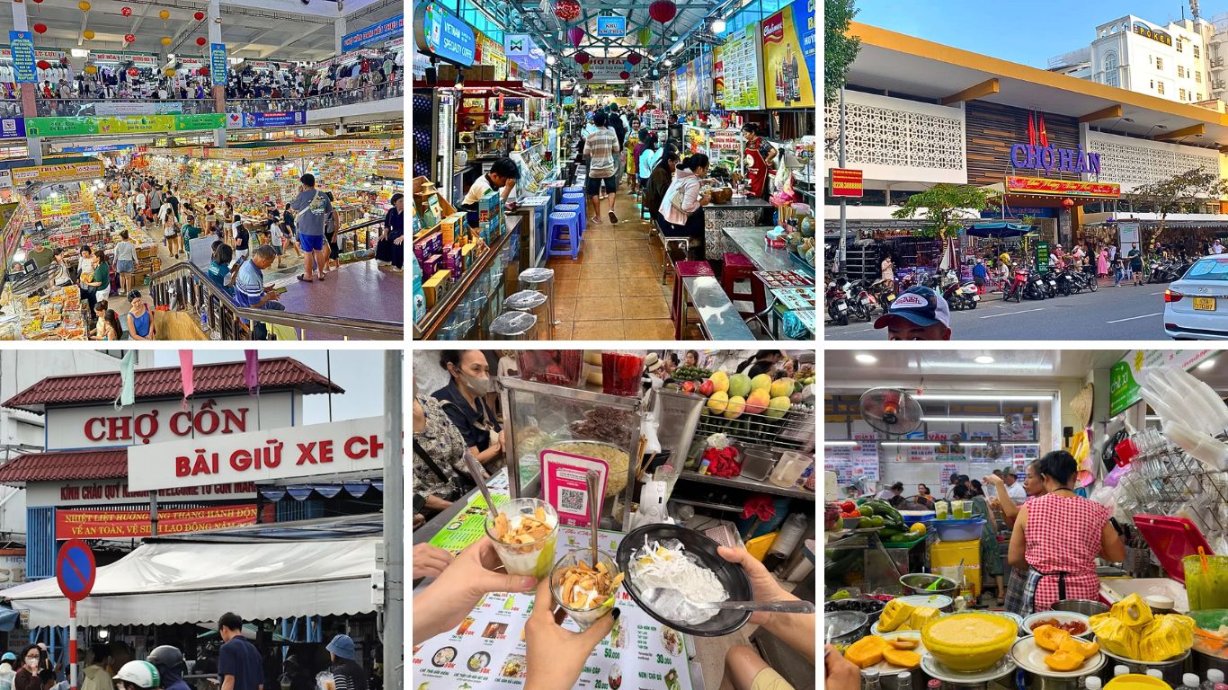 Local markets and street food stalls in Da Nang including che dessert