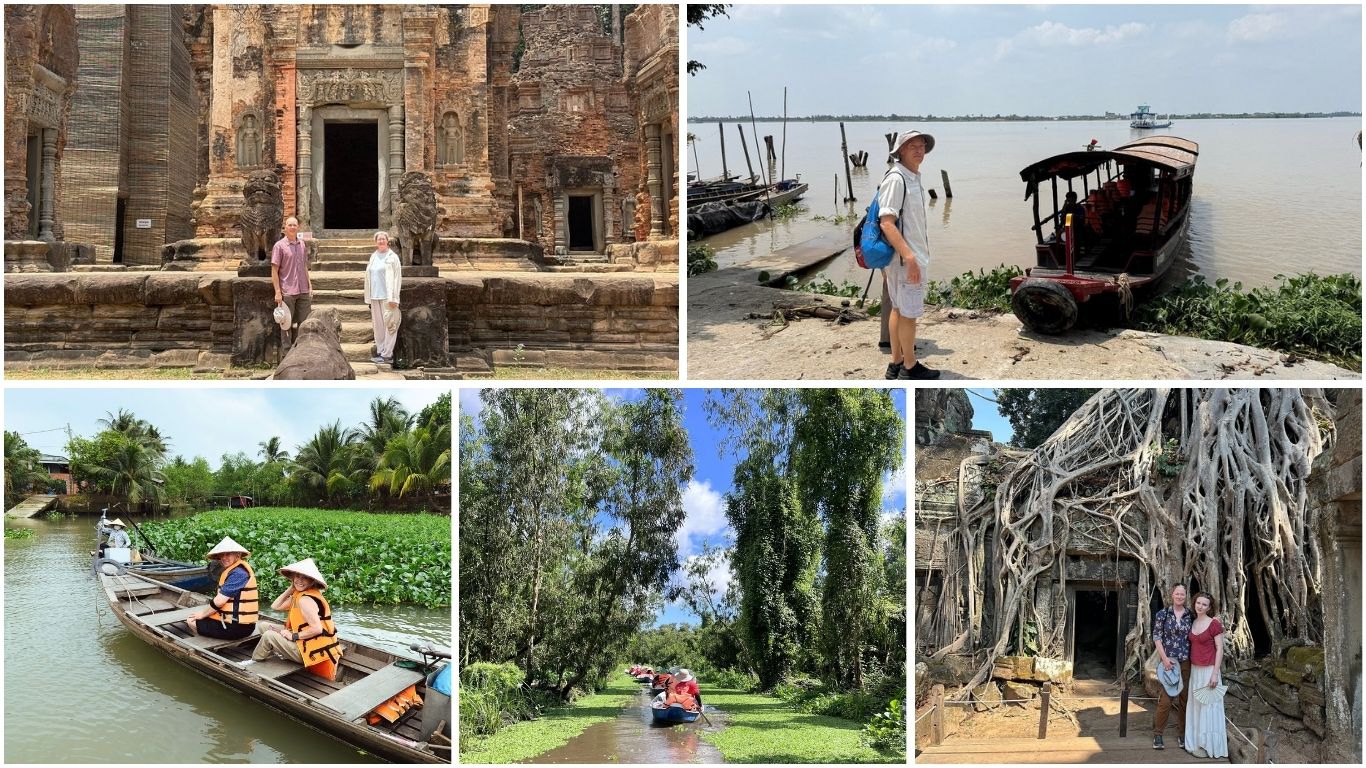 Mekong Delta and Cambodia river cruise boat rides and temple ruins