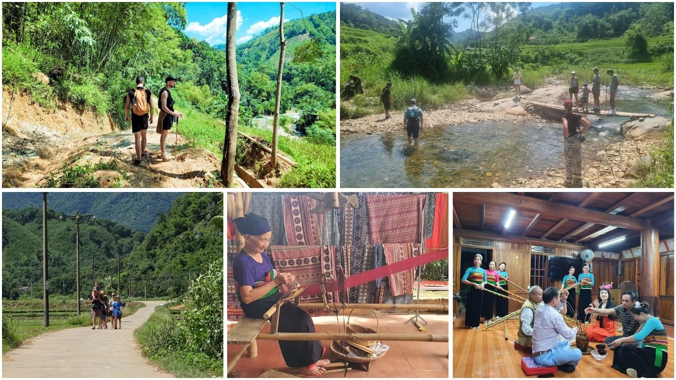 Pu Luong trekking Thai Muong village culture stream crossing local weaving traditional music