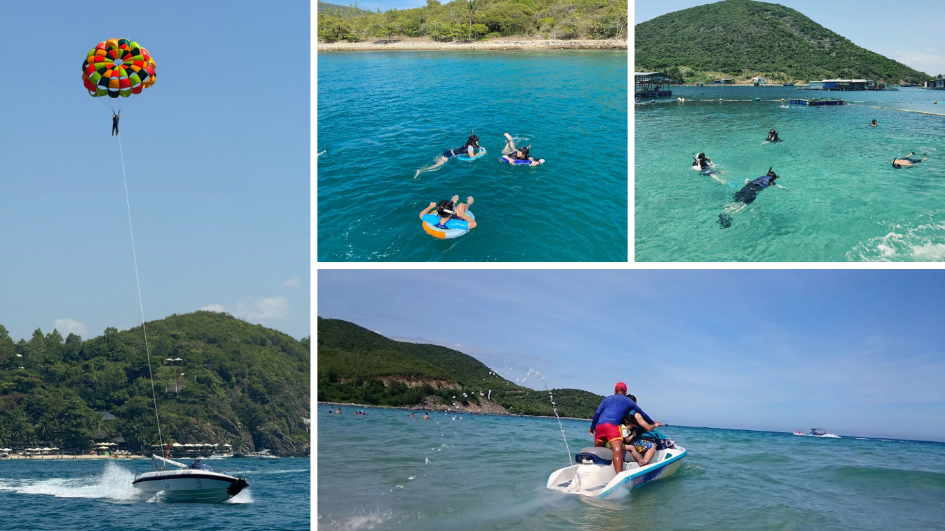 Water sports in Nha Trang including parasailing, snorkeling and jet ski