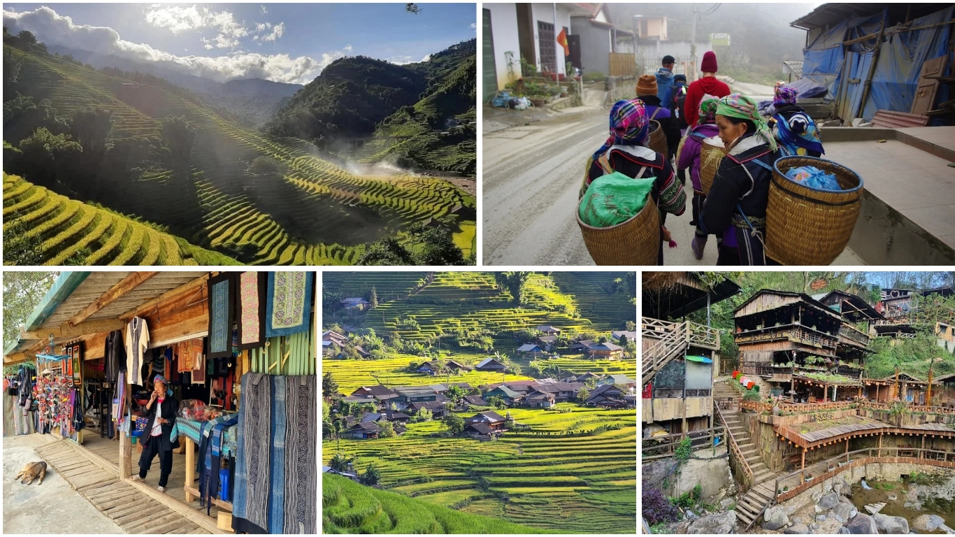 Sapa villages and rice terraces with local Hmong life in September