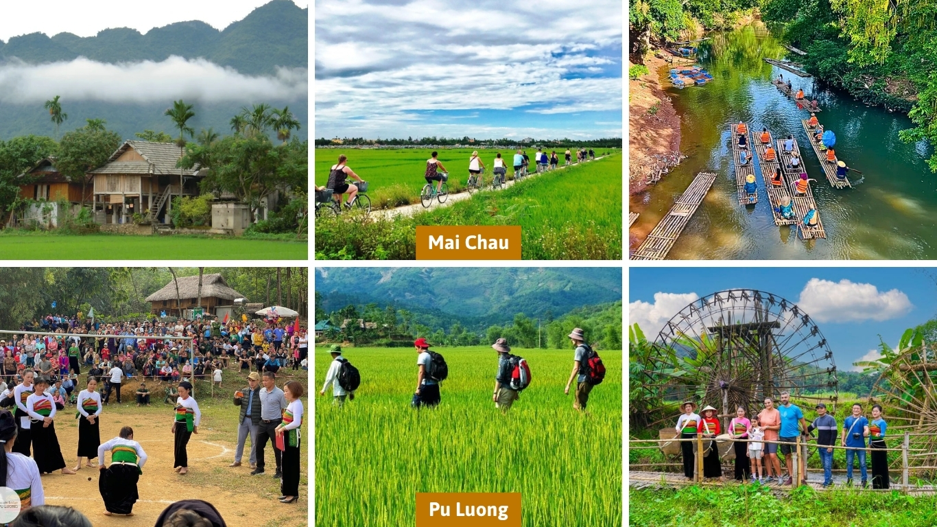 Mai Chau or Pu Luong comparison, cycling rice fields, trekking, bamboo rafting, and village life in northern Vietnam