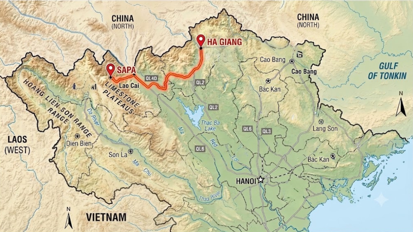 Map road of Sapa to Ha Giang