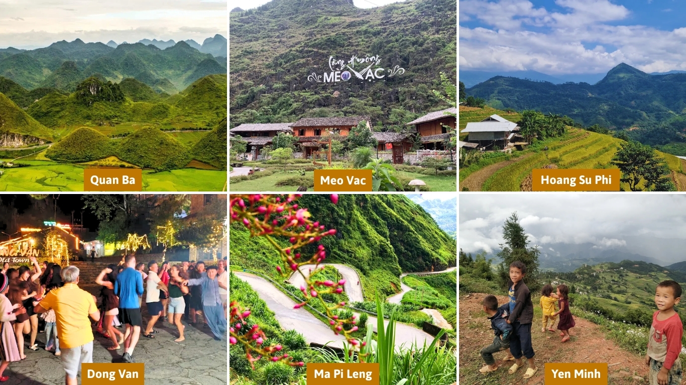 Ha Giang Loop stops including Quan Ba, Dong Van, Meo Vac and Ma Pi Leng Pass