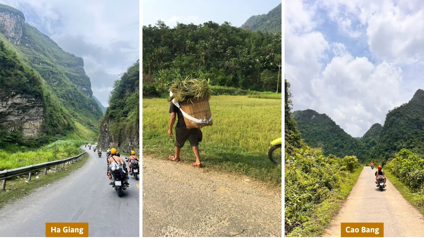 Riding conditions on Ha Giang Loop mountain roads versus Cao Bang Loop valley roads in Northern Vietnam