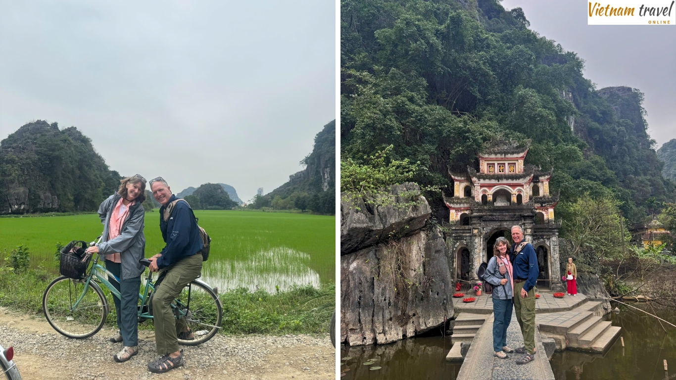 Cycling past rice fields and visiting Bich Dong Pagoda in Ninh Binh